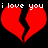 Red broken heart icons with 'i love you' text above each pair on black background.
