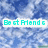 Pixelated text in cyan with white outline on blue cloud background, displaying multiple phrases about friendship and support.