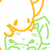 Animated orange and green line art of a stylized figure with flowing hair, set against white background.