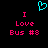 A static pixel art image with a cyan heart symbol above pink text reading "I Love Bus #8" on a black background.