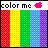 Pixelated icon with 'color me' text above five vertical color bands in red, yellow, green, light blue, and purple.