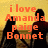 Silhouettes of four figures against a yellow background with orange text reading 'i love Amanda paige Bonnet forever and i always <3' in pixelated font.
