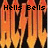 Animated orange flame-style text with black pixelated words 'Hells Bells' and 'TNT' above, 'Back in Black' below on dark background.