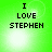 Green background with pixelated text "I LOVE STEPHEN" in black, featuring a bright white light effect that shifts position across frames.