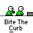 Animated sequence of green figures biting a curb with changing poses and a final red splatter effect.