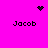 Pixelated icon with bright pink background showing four 'Jacob' text labels and two distinct black dot patterns.