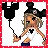 Pixel art contact sheet with four quadrants showing a character holding balloons and text elements on yellow star backgrounds.