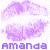 Pixelated lips in purple and pink with 'Amanda' text below each, static image showing two color variations of the same design.