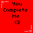 Red background with black text reading 'You Complete Me <3' and white star-shaped icons with dotted lines in corners.