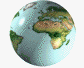 Animated globe rotating through multiple views showing continents and oceans with light blue water and green-brown landmasses.