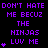 Purple pixelated text on black background with animated heart symbols appearing and disappearing in a pattern