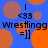 Blue background with orange and brown circular shapes, black text reading "Wrestlingg" and "<33 =]" in two