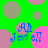 Green background with pink and brown circles, blue text 'Ali Jevell' in four quadrants.