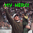 Green pixelated text 'MY HERO!' overlaid on a blurred image of two figures in dark clothing with one figure holding an object.
