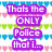 A pixelated image with purple text on a patterned background next to a pixelated police officer image.