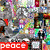 Four distinct peace symbol icons arranged in a , each with unique backgrounds and color schemes