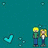 Pixelated teal background with repeated text and character pairs showing animation changes.