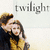 A pixelated static image shows two people embracing under the word 'twilight' in gray text on a light background.