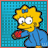 Pixelated character with yellow hair and blue clothing holds red object against teal background, text "MAGGIE" vertically on left side