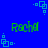 Blue background with repeating green text 'Rachel' and light blue square patterns in pixelated style.