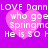 Pixelated text and pink hearts on a purple background with repeated phrases about 'Dann' and 'Springmc'.