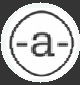 Circular icon with dark gray text "-a-" inside a thin dark gray circle on light gray background, transitioning to text "haz click aqui" in dark gray on light gray background.