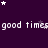 Purple background with repeated white text 'good times' and scattered star shapes in white and light purple.