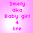 Pixelated text on a pink background with four identical showing '3mely aka Baby girl 4 life' in bright pink letters