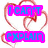 Four distinct pixelated text with heart outlines and color-blocked backgrounds, each displaying a phrase in blue and pink lettering