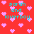Red background with pink pixelated hearts and cyan text reading 'sarah and loverboy' repeated across the image.