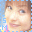 identical pixelated faces with light brown hair, blue eyes, and pink-and-yellow clothing against a light blue background