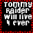 Pixelated text 'TOMMY Raider Will live 4 ever' in white on black background with red border, repeated four times in a