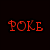Red 'POKE' text on dark background with four black-and-white anime-style character showing varied expressions and poses