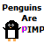 A 2x2 contact sheet of four animated frames showing a pixelated penguin mascot with text "Penguins Are PIMP" in glitchy, multicolored lettering across all panels.