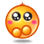 Two side-by-side pixelated yellow circular icons with large black-and-white eyes, pink cheeks, and three rounded lower shapes on a gray background.