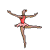 Animated sequence of a ballerina in red top and pink tutu performing various ballet poses against white background.