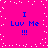 A bright pink background with white pixelated dots and four identical blue text blocks reading "I Luv Me !!!" arranged in a