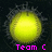 Four yellow circular icons with dark gray spiky halos, each labeled in pink text: 'Team C', 'Meghan Pitcher', and 'Darian Catcher' on a black background.