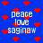 Blue background with red pixelated hearts and white text reading peace love saginaw in four repeated sections.