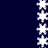 White snowflake shapes animate vertically against a dark blue background in two vertical
