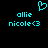 Cyan pixel art displays two identical text blocks with 'allie' above 'nicole<3', each topped by a cyan heart outline, on black background.