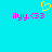 A static pixel art image with a cyan background, featuring two identical pink text strings and one yellow heart symbol above the left string.