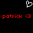 A black background displays a white pixelated heart symbol above two identical red text strings reading 'patrick <3' in lowercase.