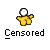 Pixelated cartoon figure with white head and yellow body in multiple poses above 'Censored' text, gray background.