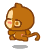 Brown pixelated monkey character with light brown face and tail tip, shown in four walking poses on gray background with white footprints.