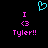 A pixelated image with a cyan heart symbol above pink text reading "I <3 Tyler!!" on a black background.