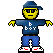 Pixelated character with yellow face, blue cap, and blue shirt displaying 'b boy' text in multiple poses.