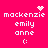 Pixelated pink background with white text and symbols; four identical display 'mackenzie', 'emily', 'anne', ':(', and a heart or star symbol above the name