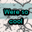 Pixelated text on a background with heart and star patterns, displaying phrases about icecubes being cool and jealous.