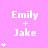 A pink background displays repeated 'Emily + Jake' text with varying star counts, transitioning from one to five stars across frames.